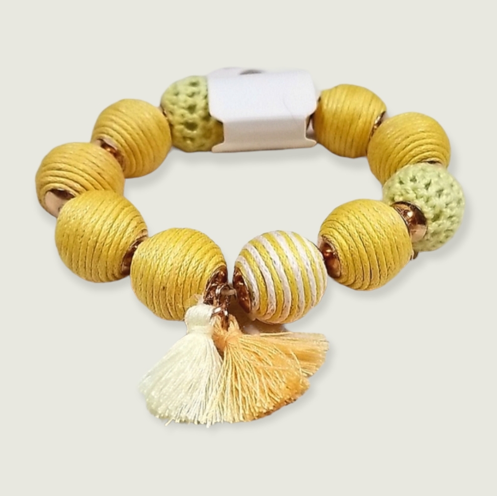 Boho Crochet Ball Bead Tassel Stretch Bracelet